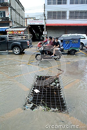 Flooding at Sriracha city after rainning Editorial Stock Photo