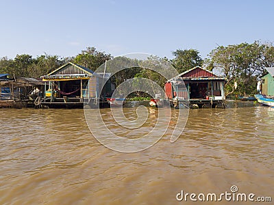 Chong Kneas - Colorful floating Village in Tonle Sap lake Stock Photo