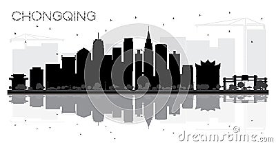 Chongqing China City skyline black and white silhouette with Ref Vector Illustration