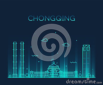 Chongqing skyline southwest China vector line city Vector Illustration