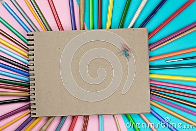 Chool notebook and various stationery. Back to school concept. Stock Photo
