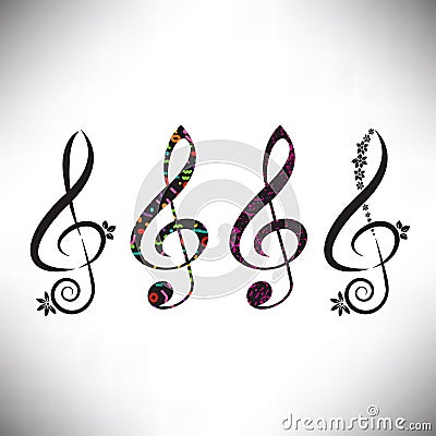 Choose from four assorted decorative G clefs Vector Illustration