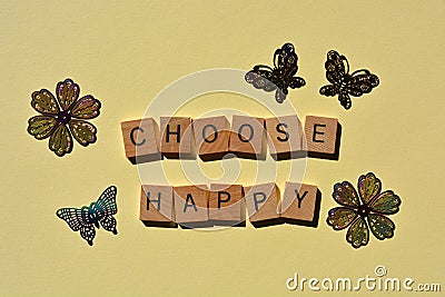 Choose Happy, motivational phrase on plain background Stock Photo