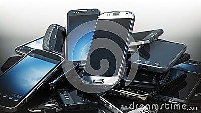 Choose mobile phone. Pile of new cellphones. generative ai Stock Photo