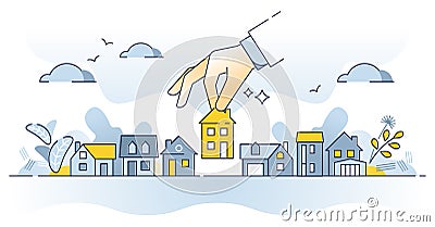 Choose property as find, purchase and pick real estate home outline concept Vector Illustration