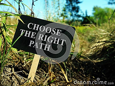 Choose the right path sing on the way. Stock Photo