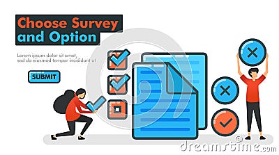 Choose Survey and Option line vector illustration. Make choices on surveys and examinations by checking or crossing documents. Vector Illustration