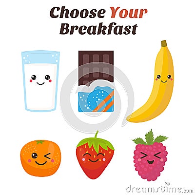 Choose Your breakfast. Healthy lifestyle breakfast. Cute Kawaii Vector Illustration