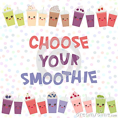 Choose your smoothies. card design Takeout blackberry cherry chocolate coffee Vector Illustration