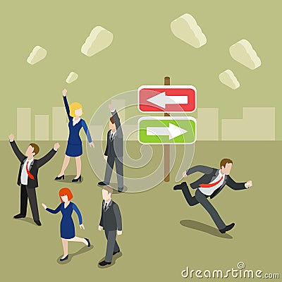 Choose your way dancing businessman flat 3d isometric vector Vector Illustration