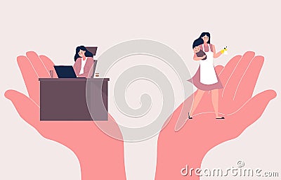 Choosing between Career woman or housewife illustration. choosing between family or parent responsibilities and career Vector Illustration