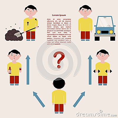 The concept of choosing a person`s life path. Infographics. Vector illustration. Stock Photo