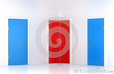 Choosing the right way: conceptual corner door Stock Photo