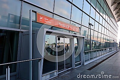 Chopin airport facade building, Terminal A, Warsaw, Poland Editorial Stock Photo