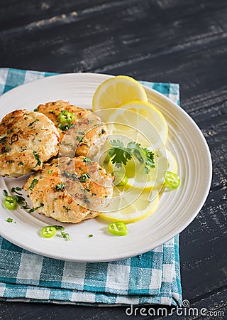 Chopped chicken cutlets with lemon and cilantro Stock Photo