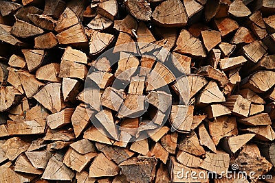 Chopped fire wood stack outdoor Stock Photo