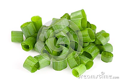 Chopped fresh green onions isolated on white background Stock Photo