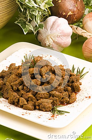 Chopped, fried beef liver Stock Photo