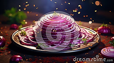 chopped rings of fresh red onion adding piquancy and brightness to the dish Cartoon Illustration