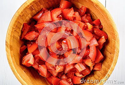 Chopped Tomatoes In Bowl Stock Photo