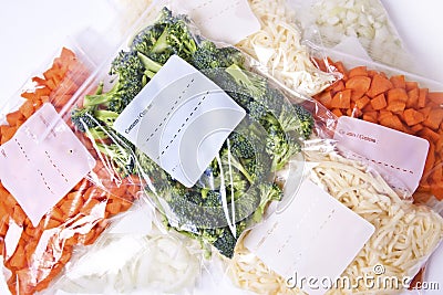 Chopped Vegetables in Freezer Bags Stock Photo