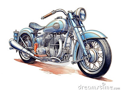 A chopper or bobber type motorcycle using watercolor medium. Stock Photo