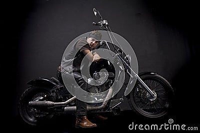 Chopper motorcycle and rider Stock Photo