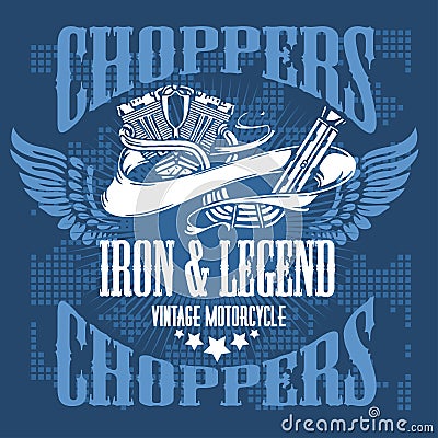 Choppers - vintage bikers badge. Cartoon Illustration