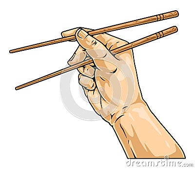 Chopstick in hand colorful emblem Vector Illustration