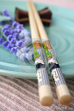 Chopstick, plate & lavender Stock Photo
