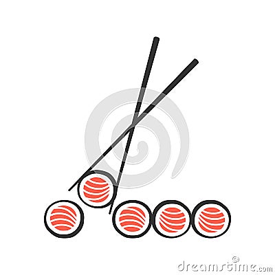 Chopstick and sushi logo Vector Illustration
