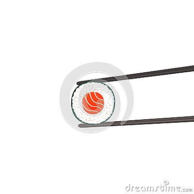 Chopsticks holding sushi roll Vector Illustration