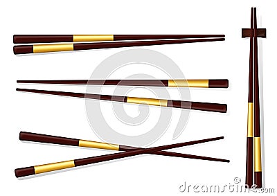 Chopsticks. Set Accessories for Sushi Isolated on White Background Vector Illustration