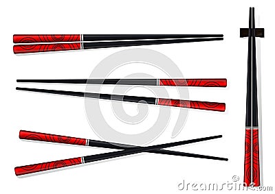 Chopsticks. Set Accessories for Sushi Isolated on White Background Vector Illustration