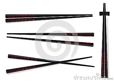 Chopsticks. Set Accessories for Sushi Isolated on White Vector Illustration