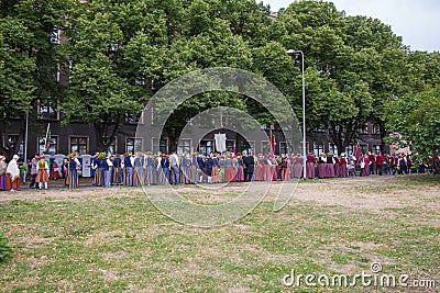 Choral Festival, singers at street, national costume and culture Editorial Stock Photo