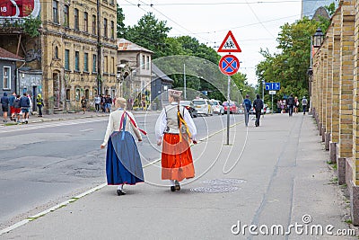 Choral Festival, singers at street, national costume and culture Editorial Stock Photo