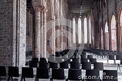 Chorin Abbey. Main nave of the gothic church. Editorial Stock Photo