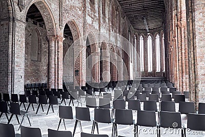 Chorin Abbey. Main nave of the gothic church. Editorial Stock Photo