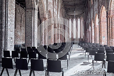 Chorin Abbey. Main nave of the gothic church. Editorial Stock Photo