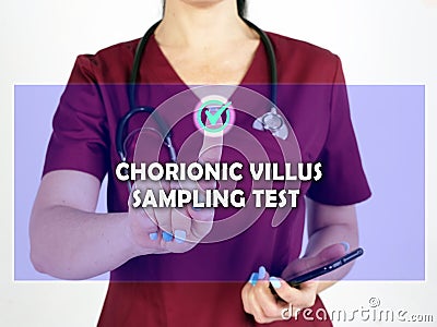 CHORIONIC VILLUS SAMPLING TEST text in list. internist looking for something at smartphone Stock Photo