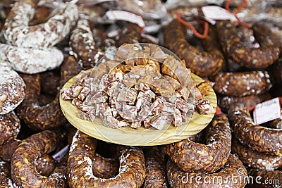 Chorizo sausage in a market Stock Photo