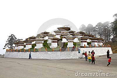 Chortens at the Dochula Pass, Bhutan Editorial Stock Photo