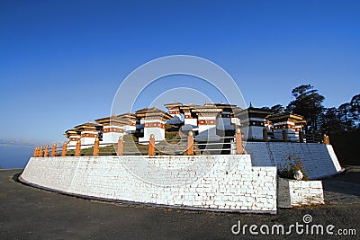 The 108 chortens stupas is the memorial in honour of the Bhuta Stock Photo
