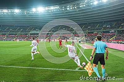 Poland vs Portugal 2:3 . In the picture assistant of referee Editorial Stock Photo
