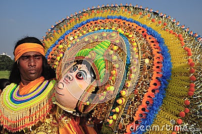 The Chou dancer with his mask. Editorial Stock Photo