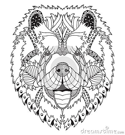 Chow chow dog zentangle stylized head, freehand pencil, hand drawn, pattern. Zen art. Ornate vector. Coloring. Vector Illustration