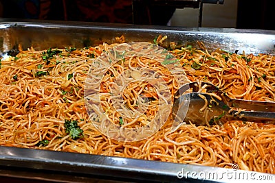 Chow mien chinese stir-fried noodles with vegetables Stock Photo