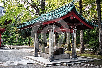 Chozuya hand washing basin at a Japanese Shinto shrine in Tokyo Stock Photo