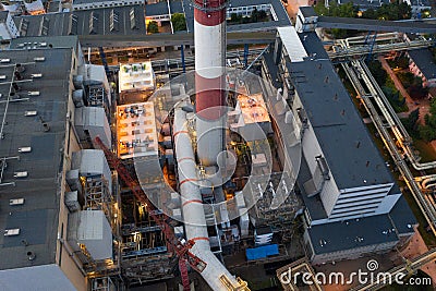 CHP, top view, coal plant, large plant in the evening Stock Photo
